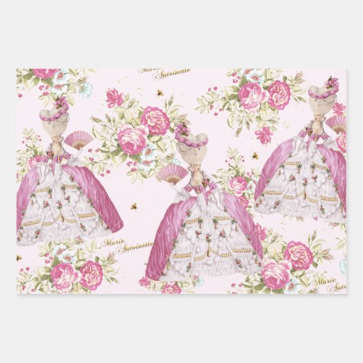 Marie Antoinette Pink Floral Roses Inpakpapier Vel (Voorkant 3)