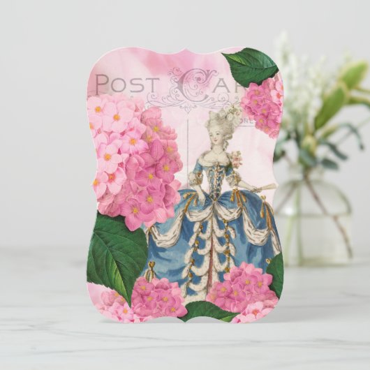 Marie Antoinette Pink Hydrangea Aangepaste uitnodi Kaart (Staand voorkant)