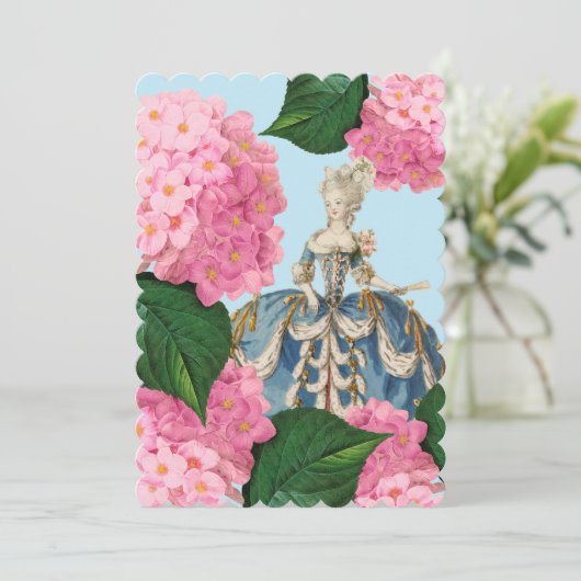 Marie Antoinette Pink Hydrangea Aangepaste uitnodi Kaart (Staand voorkant)