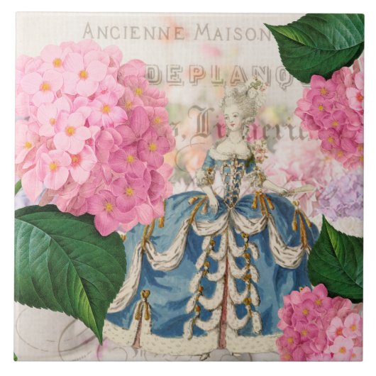 Marie Antoinette Pink Hydrangea Ceramic Tile Tegeltje (Voorkant)