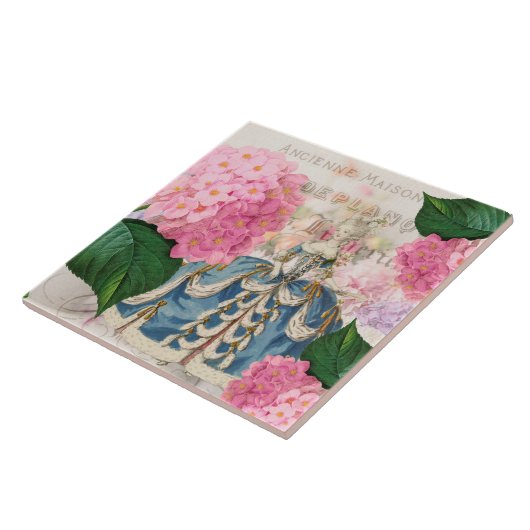 Marie Antoinette Pink Hydrangea Ceramic Tile Tegeltje (Zijkant)