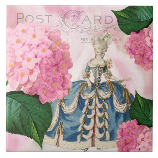 Marie Antoinette Pink Hydrangea Ceramic Tile Tegeltje (Voorkant)