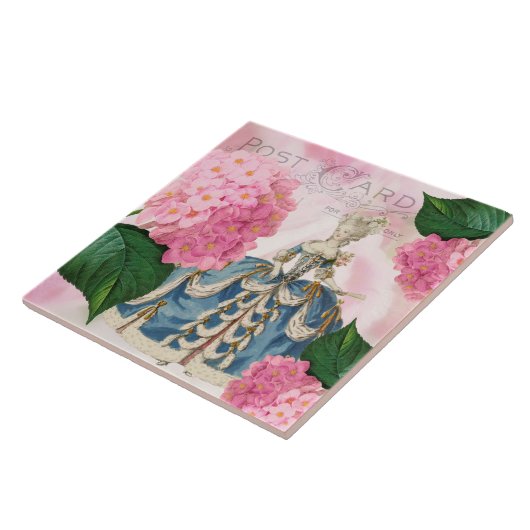 Marie Antoinette Pink Hydrangea Ceramic Tile Tegeltje (Zijkant)