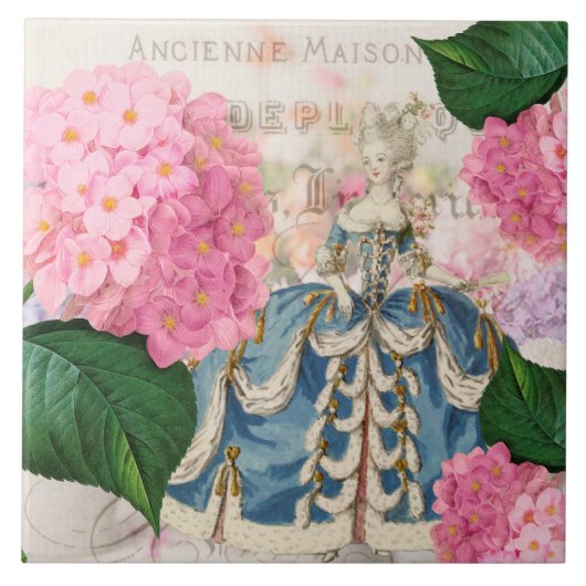 Marie Antoinette Pink Hydrangea Ceramic Tile Tegeltje (Voorkant)