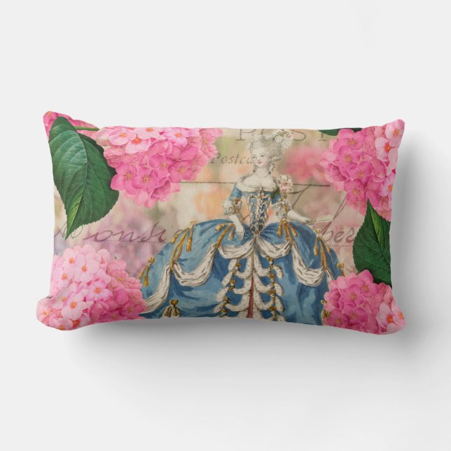Marie Antoinette Pink Hydrangeas Lumbar Pillow Kussen (Voorkant)