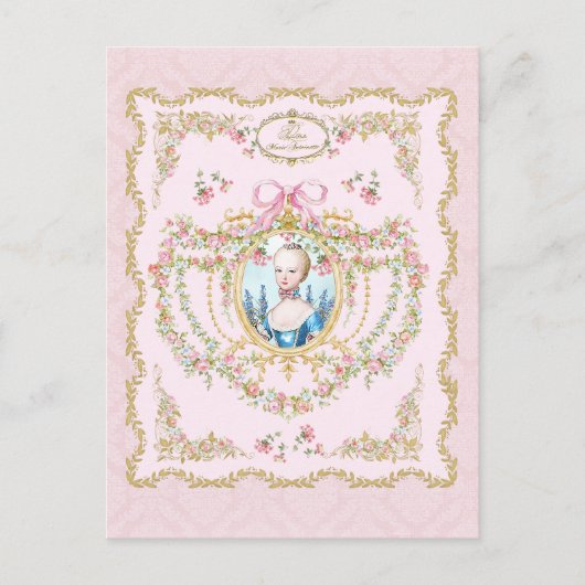 Marie Antoinette pink rose frame Briefkaart (Voorkant)