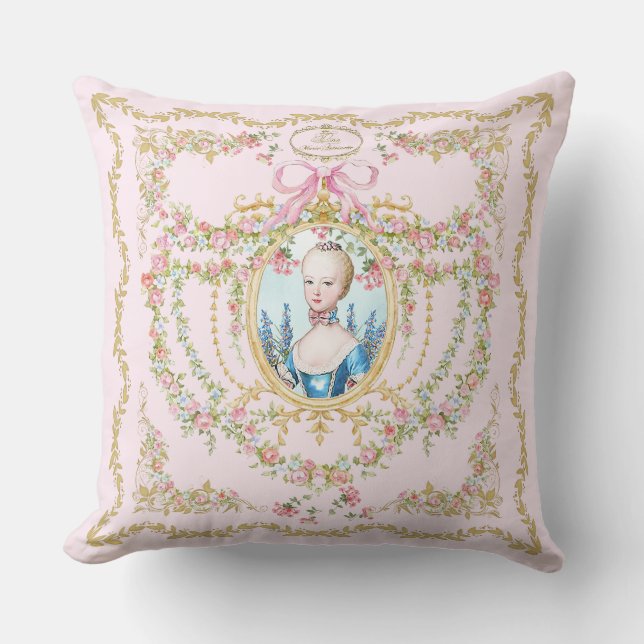Marie Antoinette pink rose frame pillow Kussen (Voorkant)