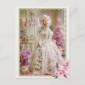 Marie Antoinette pink tree Roses cat Christmas Feestdagenkaart (Voorkant)