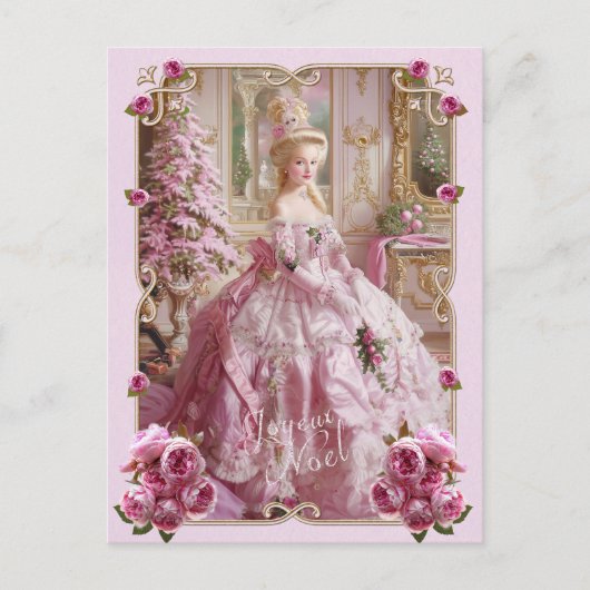 Marie Antoinette pink tree Roses Christmas Feestdagenkaart (Voorkant)