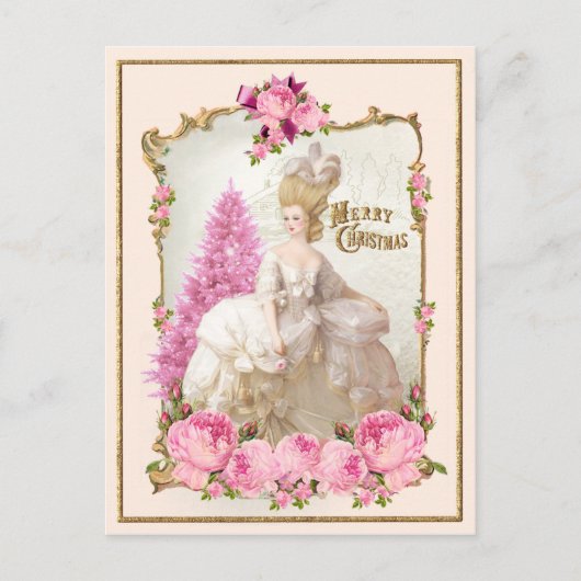 Marie Antoinette Pink Tree Roses  Xmas Postcard Briefkaart (Voorkant)