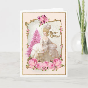 Marie Antoinette Pink Tree Rozen kerstkaart Feestdagen Kaart