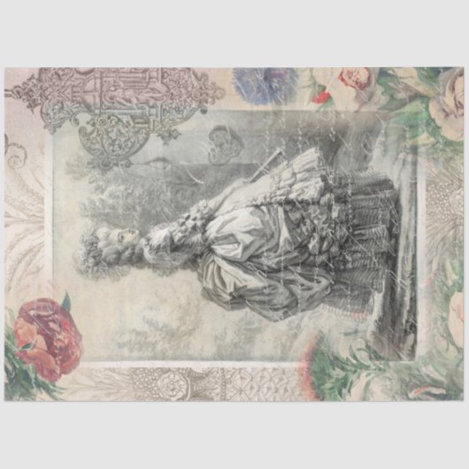 Marie Antoinette Pink Waterverf Flowers Decoupage Tissuepapier (Voorkant)