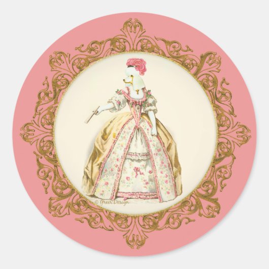 Marie Antoinette Poodle Ronde Sticker (Voorkant)