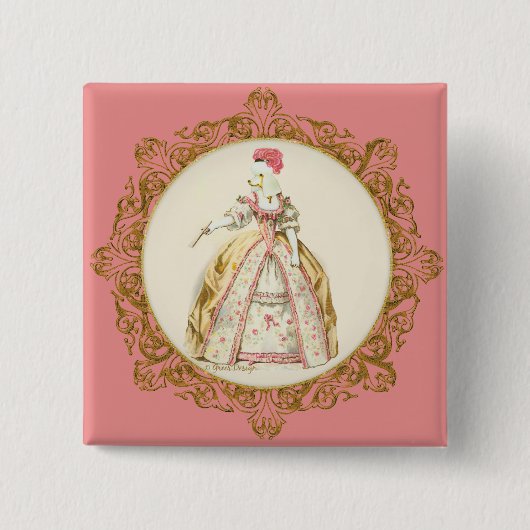 Marie Antoinette Poodle Vierkante Button 5,1 Cm (Voorkant)