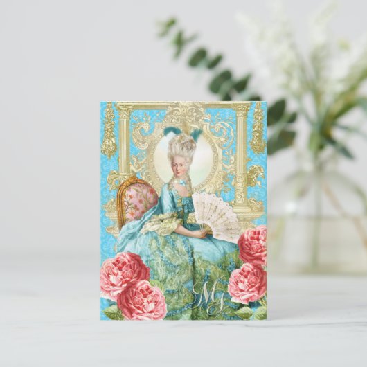 Marie Antoinette Portrait Blauw stoel Briefkaart (Staand voorkant)
