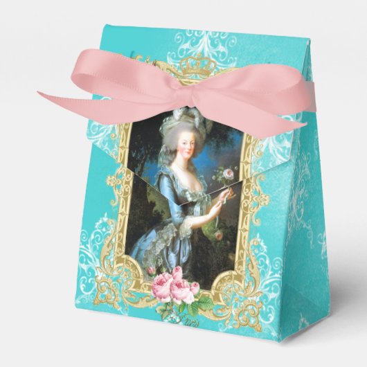 Marie Antoinette Portrait Blue Damask Favor Box Bedankdoosjes (Voorkant Zijde)