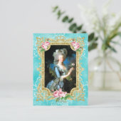 Marie Antoinette Portret Blauw Damask Briefkaart (Staand voorkant)