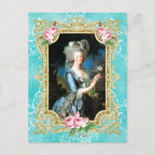 Marie Antoinette Portret Blauw Damask Briefkaart
