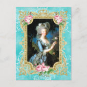 Marie Antoinette Portret Blauw Damask Briefkaart (Voorkant)