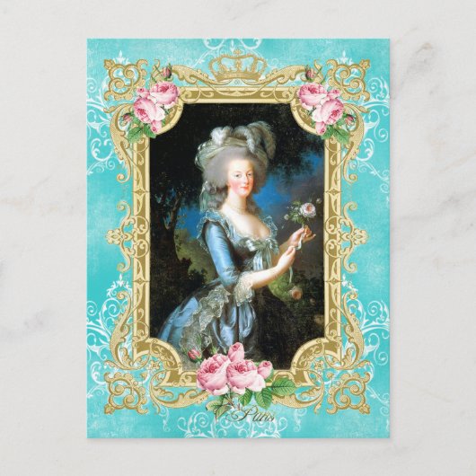 Marie Antoinette Portret Blauw Damask Briefkaart (Voorkant)
