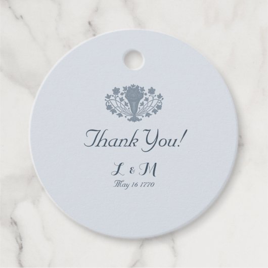 Marie Antoinette Rococo Dusty Blue Bedankt Bedankjes Labels (Voorkant)