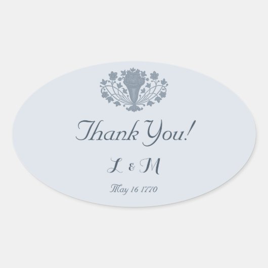 Marie Antoinette Rococo Dusty Blue Bedankt Ovale Sticker (Voorkant)