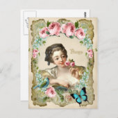 Marie Antoinette Rococo Roos Meisje Vogel Briefkaa Briefkaart (Voorkant / Achterkant)