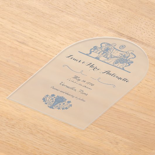 Marie Antoinette Rococo Stoffig Blauw Bruiloft Acryl Uitnodigingen (Laagn)