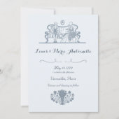 Marie Antoinette Rococo Stoffig Blauw Bruiloft Kaart (Voorkant)