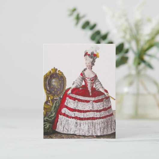 Marie Antoinette Rode Mode ~ Briefkaart Jurk (Staand voorkant)