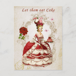 Marie Antoinette, rood, rozen, laat ze taart eten Briefkaart