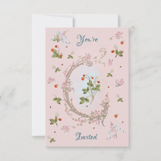 Marie Antoinette Roze Aardbei Uitnodiging (Voorkant)