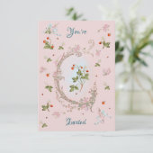 Marie Antoinette Roze Aardbei Uitnodiging (Staand voorkant)