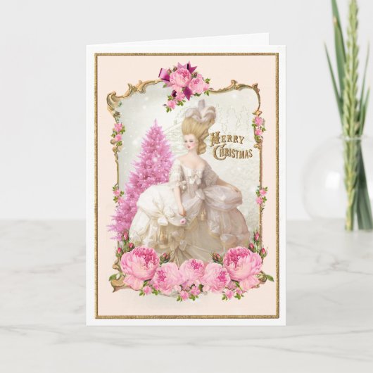 Marie Antoinette Roze Boom Rozen Kerst Kaart (Voorkant)