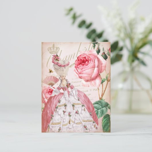 Marie Antoinette Roze  Rozen Briefkaart (Staand voorkant)