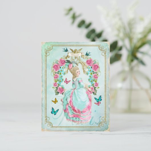 Marie Antoinette Shabby Chic Butterfly Briefkaart (Staand voorkant)
