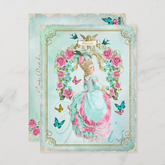 Marie Antoinette Shabby Chic Butterfly Briefkaart (Voorkant / Achterkant)