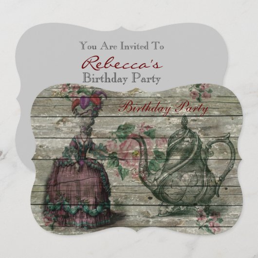 marie antoinette tea pot florale verjaardagsfeest kaart (Voorkant / Achterkant)