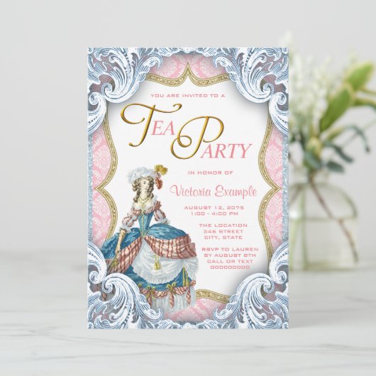 Marie Antoinette Verjaardag Tea Party Kaart (Staand voorkant)