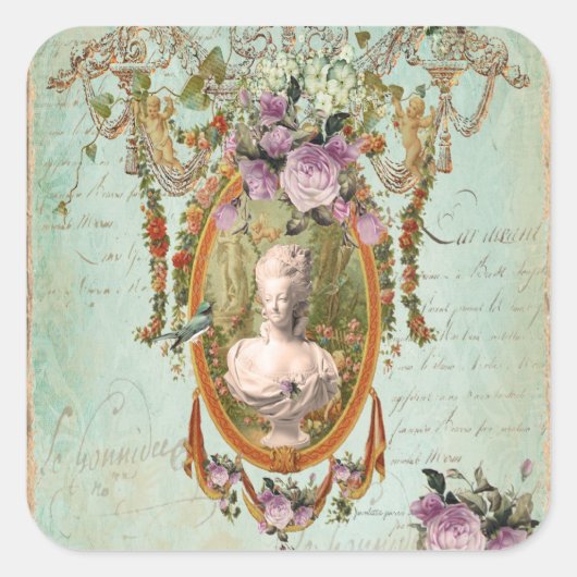 Marie Antoinette Versailles Oude Tuinen Vierkante Sticker (Voorkant)