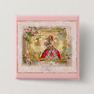Marie Antoinette Versailles Party Pink Vierkante Button 5,1 Cm