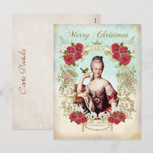 Marie Antoinette Vogel Rode Rozen Kerstkaart Feestdagenkaart (Voorkant / Achterkant)