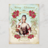 Marie Antoinette Vogel Rode Rozen Kerstkaart Feestdagenkaart (Voorkant)