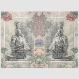 Marie Antoinette Waterverf Flowers Pair Decoupage Tissuepapier
