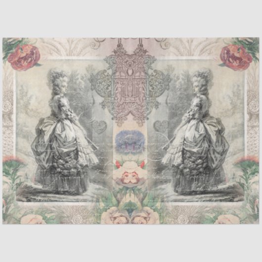 Marie Antoinette Waterverf Flowers Pair Decoupage Tissuepapier (Voorkant)
