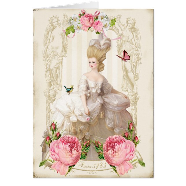 Marie Antoinette White Dress&Roze Roses-kaart (Voorkant)