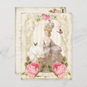 Marie Antoinette Wit Dress&Pink Roses Briefkaart (Voorkant / Achterkant)