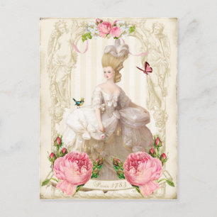 Marie Antoinette Wit Dress&Pink Roses Briefkaart