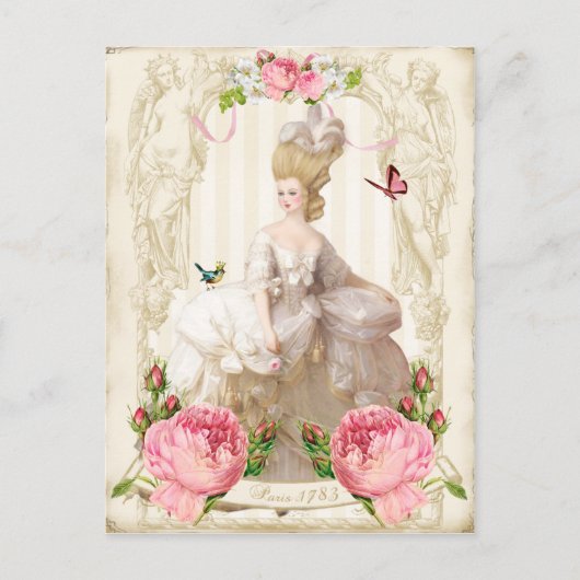 Marie Antoinette Wit Dress&Pink Roses Briefkaart (Voorkant)