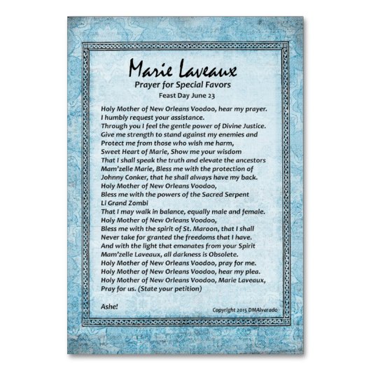 Marie Laveaux Prayer Kaart (Achterkant)